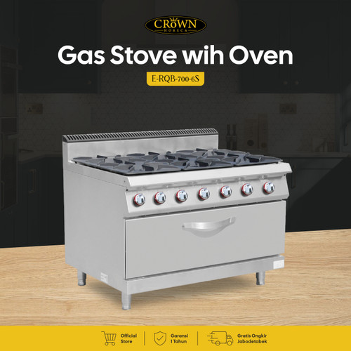 Gas Stove with Oven 6 Burner - E-RQB-700-6S Crown Horeca