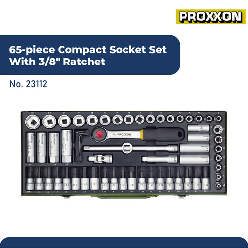 PROXXON 23112 KUNCI SOK SET SUPER COMPACT SOCKET SET 3/8" RATCHET 65PC