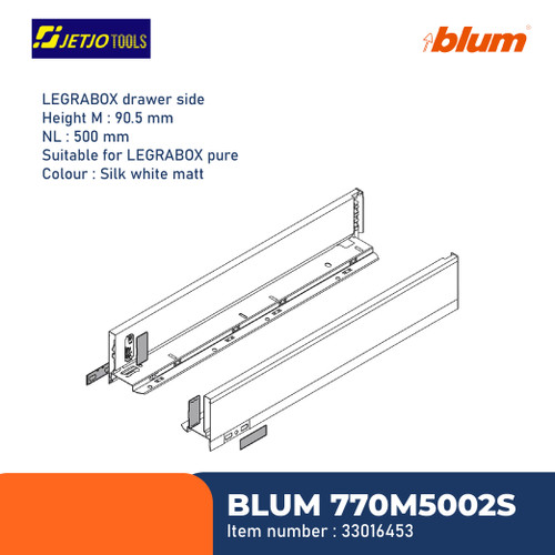 BLUM DRAWER RAK 770M5002S LEGRABOX S1 DRAWER SIDE H=90.5MM NL=500MM