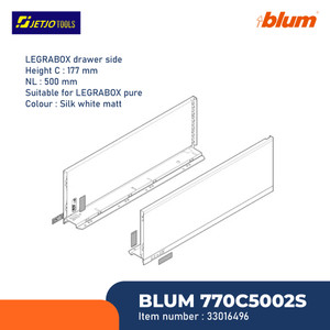 BLUM DRAWER RAK 770C5002S LEGRABOX S4 DRAWER SIDE H=177MM NL=500MM