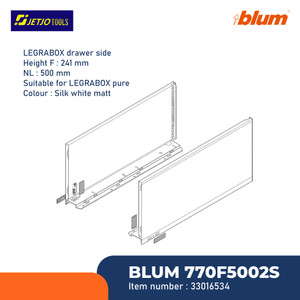 BLUM DRAWER RAK 770F5002S LEGRABOX S4 XL DRAWER SIDE H=241MM NL=500MM