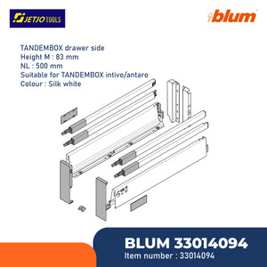 BLUM DRAWER RAK 378M5002SA TANDEMBOX I5 DRAWER SIDE H=83MM NL=500MM