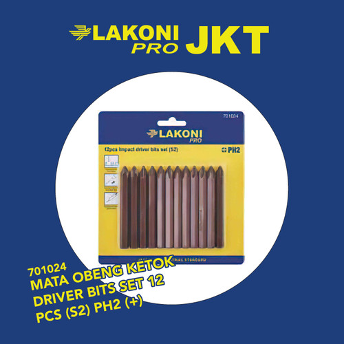 701024 LAKONI PRO MATA OBENG KETOK DRIVER BITS SET 12 PCS (S2) PH2 (+)