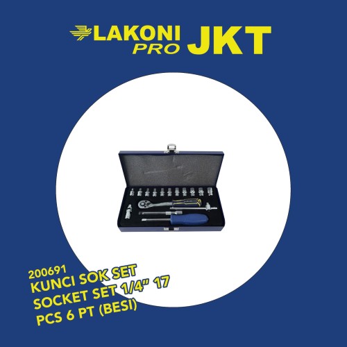 200691 LAKONI PRO KUNCI SOK SET SOCKET SET 1/4" 17 PCS 6 PT (BESI)