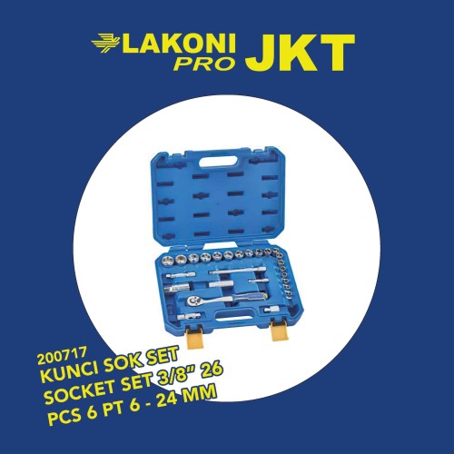 200717 LAKONI PRO KUNCI SOK SET SOCKET SET 3/8" 26 PCS 6 PT 6 - 24 MM