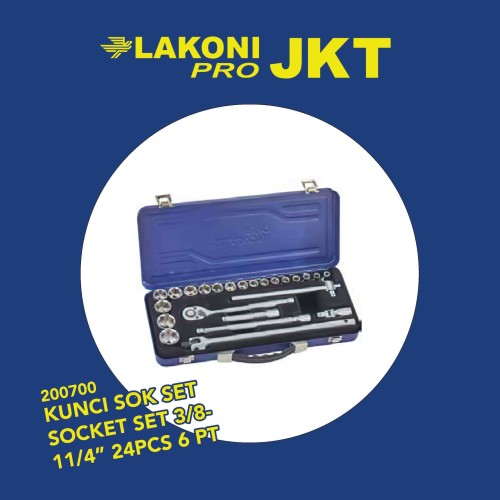 200700 LAKONI PRO KUNCI SOK SET SOCKET SET 3/8-11/4" 24PCS 6 PT (BESI)