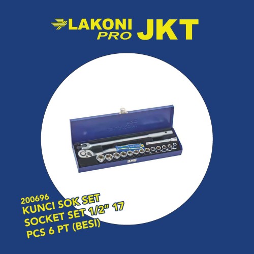 200696 LAKONI PRO KUNCI SOK SET SOCKET SET 1/2" 17 PCS 6 PT (BESI)