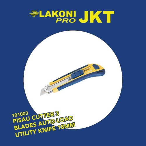 101003 LAKONI PRO PISAU CUTTER 3 BLADES AUTO-LOAD UTILITY KNIFE 18MM