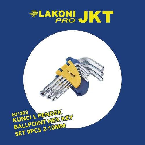 601303 LAKONI PRO KUNCI L PENDEK BALLPOINT HEX KEY SET 9PCS 2-10mm