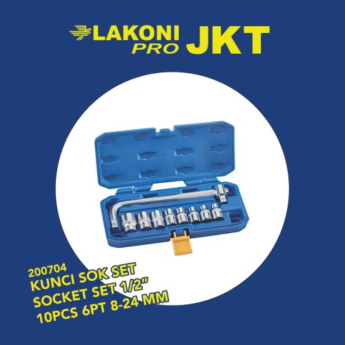 200704 LAKONI PRO KUNCI SOK SET SOCKET SET 1/2" 10PCS 6PT 8-24 MM