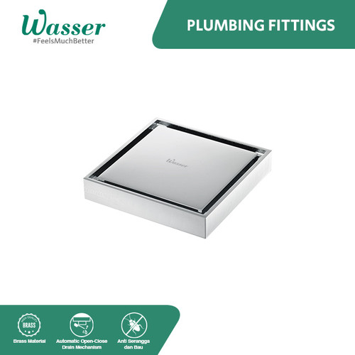 Wasser Square Tile Floor Drain 4" x 4" | HSA-6436 Chrome