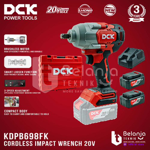 DCK Impact Wrench Baterai 1/2 Inch Mesin Pembuka Baut KDPB698FK 20V