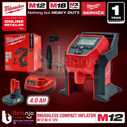 Milwaukee Compact Inflator M12 BI-0 Pompa Ban Baterai Set SET 12V 4 AH