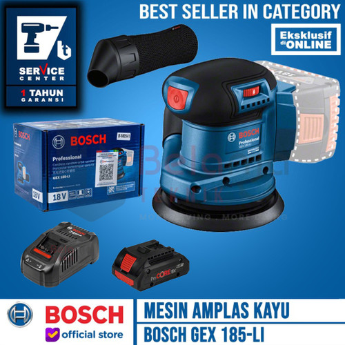 Bosch Mesin Amplas Kayu Baterai GEX 185-LI Orbital Sander 5" Pro core