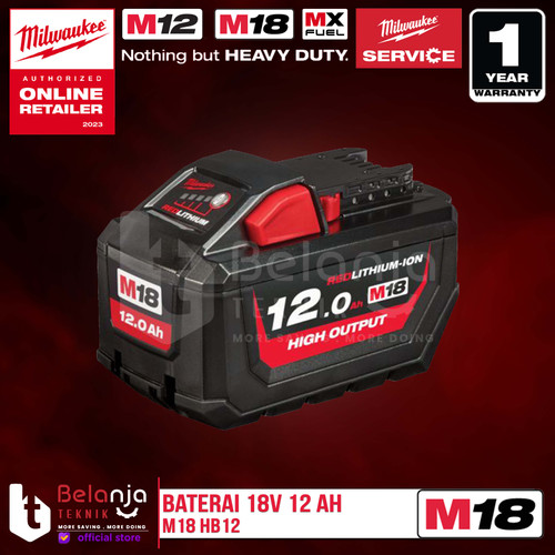 Milwaukee High Battery M18 HB12 Baterai 18V 12 Ah RED-Lithium Ion 18V