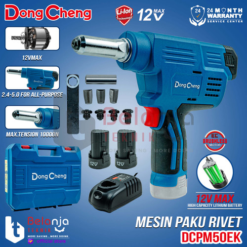 Dongcheng Mesin Paku Rivet Baterai DCPM50EK 12V Blind Riveting Gun Set