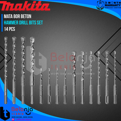 Makita Hammer Drill Bits Set 14 Pcs Mata Bor Beton 5 -16 mm SDS Plus