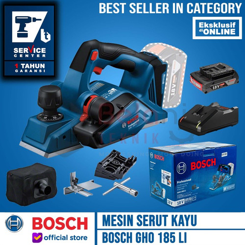 Bosch Mesin Serut Kayu Ketam Baterai GHO 185 LI Planner 18V SET 2 AH