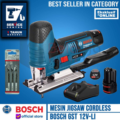 Bosch Jigsaw Cordless GST 12V-Li Mesin Gergaji Baterai SET Charger 2AH