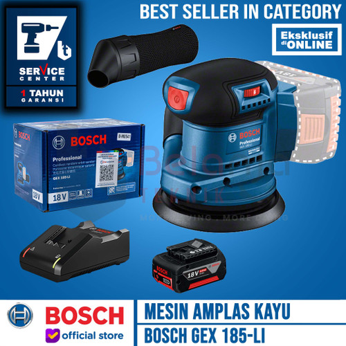 Bosch Mesin Amplas Kayu Baterai GEX 185-LI Orbital Sander 5 In Set 4AH