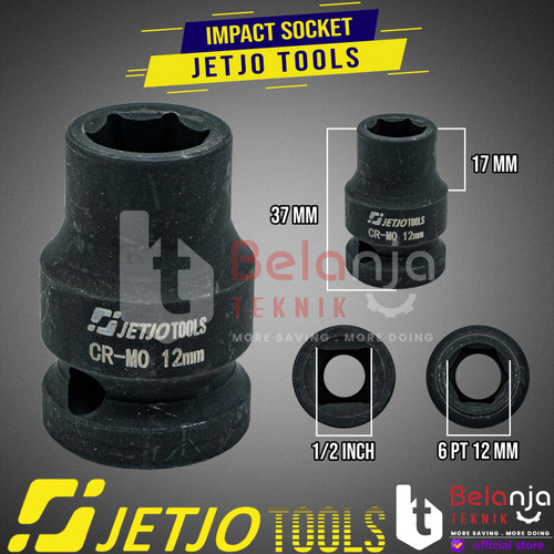 JETJO TOOLS Mata Sok Impact 1/2" DR 6 PT 12mm Impact Socket 12 MM 6PT