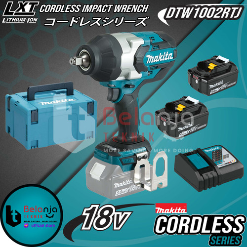 Makita Impact Wrench Baterai DTW1002 RTJ Cordless Impact Wrench 18V