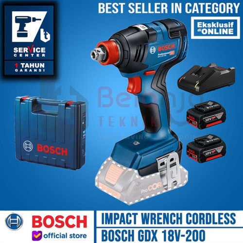 Bosch Mesin Impact Wrench Cordless GDX 18V-200 Charger Baterai X2 18V