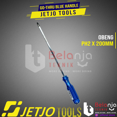 JETJO TOOLS Obeng PH2 x 200mm (6) Go-Thru Blue Handle (+) Obeng Plus