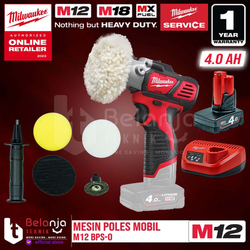 Milwaukee Polisher M12 BPS-0 Mesin Poles Mobil Motor Set 12V 4 AH