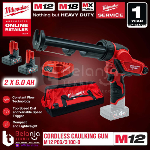 Milwaukee Lem Tembak Silicone Caulking Gun M12 PCG-310C Set 12V 6 AH