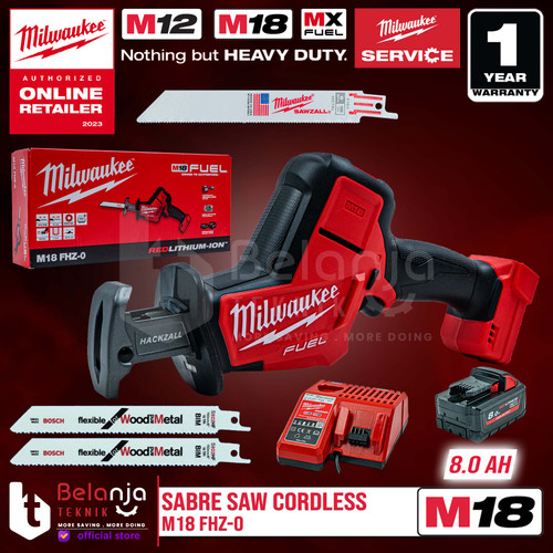 Milwaukee Gergaji Reciprocating M18 FHZ-0 Mesin Sabre Saw Set 18V 8 AH