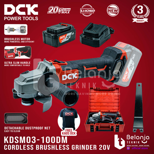 DCK Cordless Brushless Grinder KDSM03-100DM 4 Inch 20V Gerinda Baterai