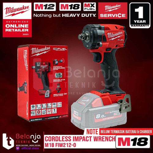 Milwaukee Impact Wrench Baterai 18V M18 FIW212-0 1/2" Inch Unit Only