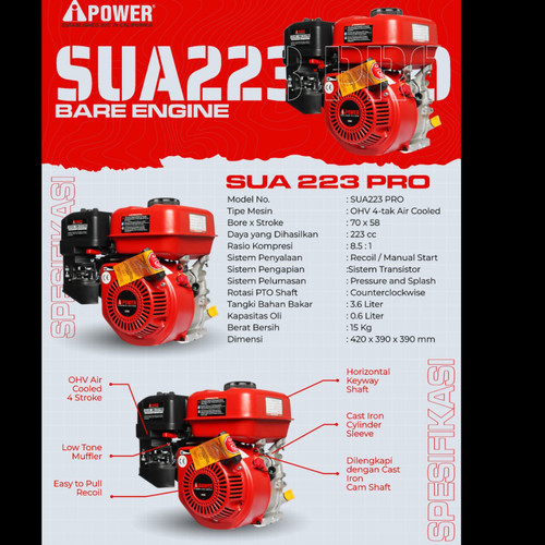 AIPower Engine Gasoline SUA-223 PRO 7.5HP 223CC Mesin Penggerak Bensin