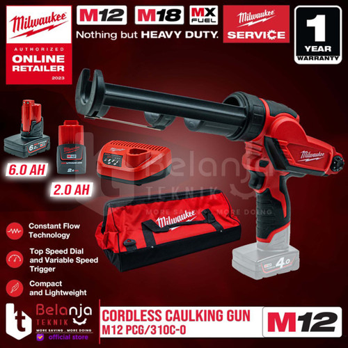 Milwaukee Tembakan Lem Baterai M12 PCG-310C Caulking Gun Set 12 V 2 AH