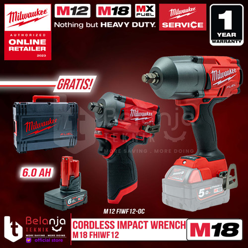 Milwaukee Impact Wrench Baterai M18 FHIWF12 1/2 Inch 18 Volt Unit Only