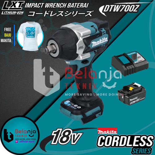 Makita Mesin Pembuka Baut DTW 700 1/2" Impact Wrench + Baterai 18V 5AH