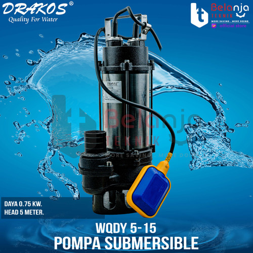 Drakos Submersible Pump WQDY 5-15 1 HP 0.75 KW Pompa Celup Air Kotor