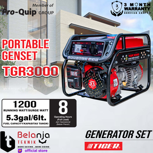 Tiger Generator Set Bensin TGR 3000 1200 Watt Genset Recoil TGR3000