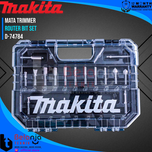 Makita Router Bit Set 22 Pcs Mata Trimmer Side Profil Kayu 8MM D-74784