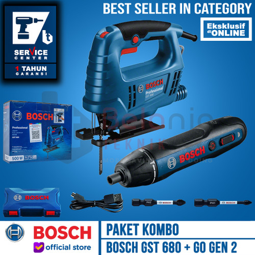 Bosch Paket Kombo Mesin Serut Kayu GST 680 + Screwdriver Go Gen 2