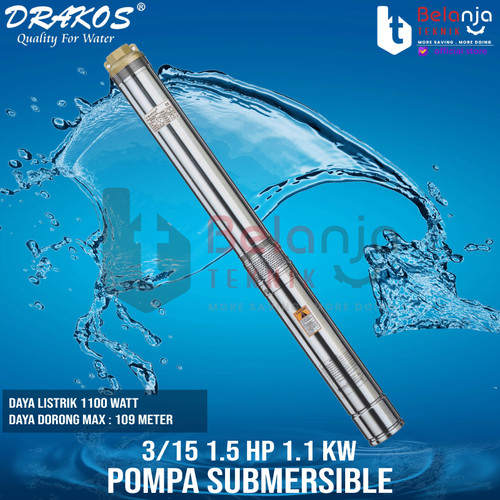 Drakos Submersible Pump 4 DFP - 3/15 1.5 HP 1.1 kw Pompa Satelit 1.5hp