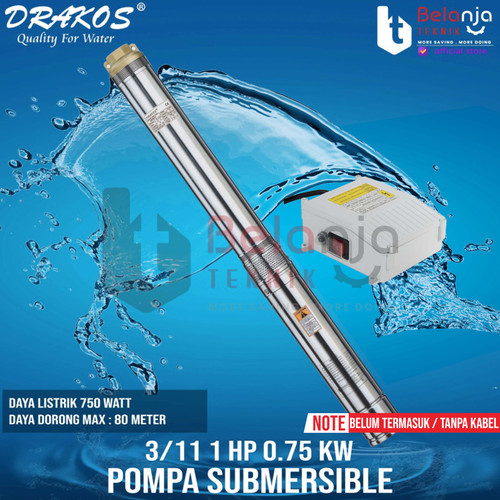 Drakos Submersible Pump 4 DFP - 3/11 1 HP 0.75 kw Pompa Satelit 1hp