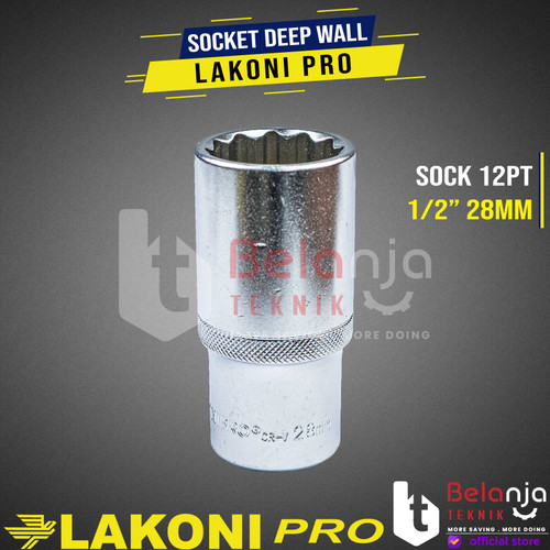 LAKONI PRO Socket Deep Wall 1/2" DR 12 PT Mata Kunci Sok Panjang 28MM