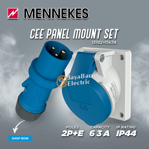 MENNEKES Plug Panel Mount Socket Receptacle Set 2P+E / 3 Pin 63A IP44