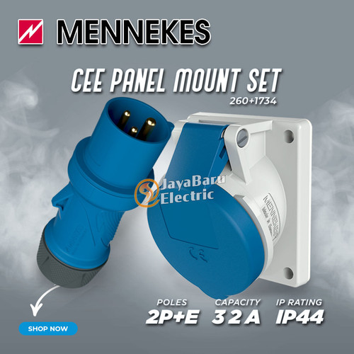 MENNEKES Plug Panel Mount Socket Receptacle Set 2P+E / 3 Pin 32A IP44