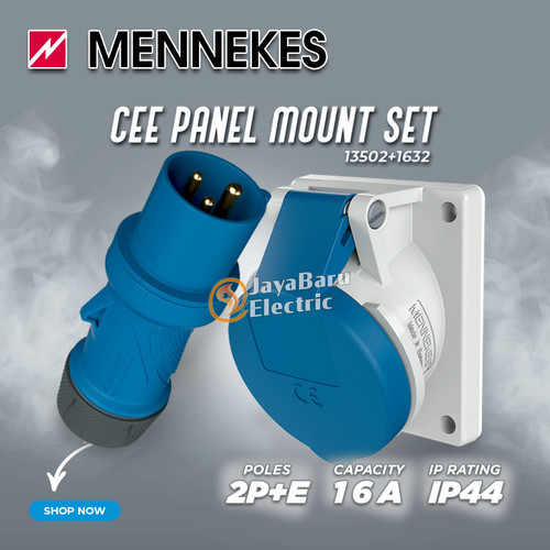 MENNEKES Plug Panel Mount Socket Receptacle Set 2P+E / 3 Pin 16A IP44