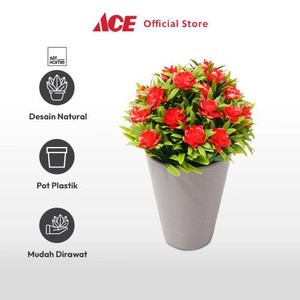 Ace Arthome Bunga Artifisial Grass Dengan Pot Gardenia - Merah