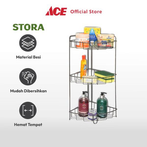 Ace - Stora Rak Sudut Kamar Mandi Chrome 3 Tingkat - Hitam