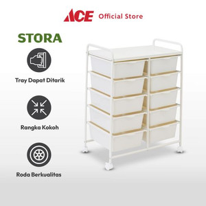 Ace - Stora Rak Penyimpanan Dengan 10 Tray Plastik - Putih